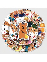 50入組卡通熊與紅彩椒貼紙,適用於ins風格、韓國風討喜的袋鼠日記、手機殼、平板電腦裝飾