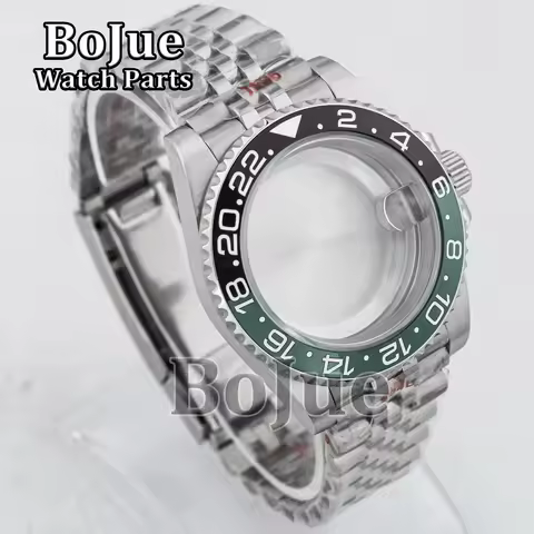 Men's 40mm Watch Case Black Green Ceramic Bezel Jubilee Strap/Bracelet Waterproof For MOD GMT Seiko 