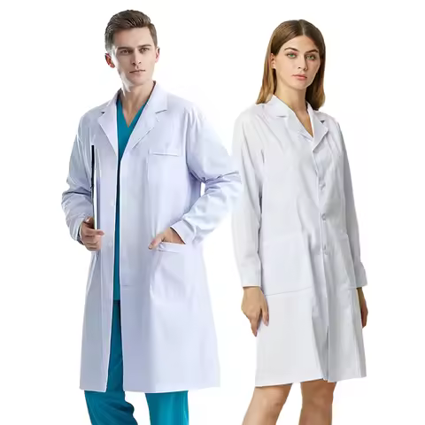 White Lab Coat Long Sleeved Female Doctor's Uniform Male Isolation Uniform Laboratory Uniform Studen