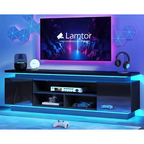 70 Inch TV-Stand - Television Stands for 75 80 85 Inch TV - 2 Tier Entertainment Center with 4 AC Ou