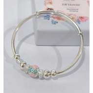 ️ Heart Four-Leaf Clover Transfer Beads 999 Pure silver Bracelet 999pure silver bangle Weight 18g