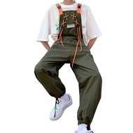 Men Jumpsuit Vintage Loose Suspenders Pocket Solid Color Dress-up Drawstring Sleeveless Hip Hop Men