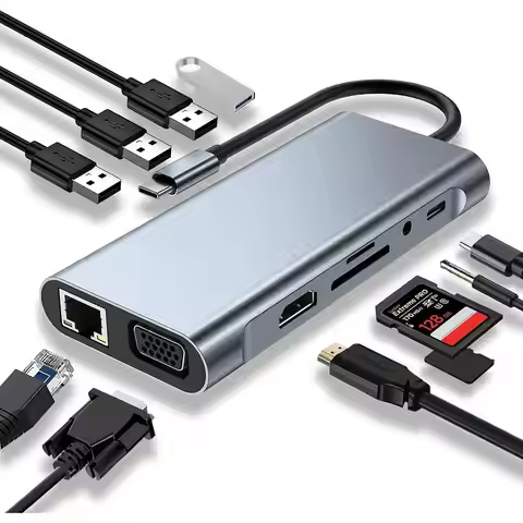 11 in 1 USB C Hub Adapter with 4K HDTV VGA Type C PD USB 3.0 RJ45 Ethernet SD/TF Card Reader Type C 