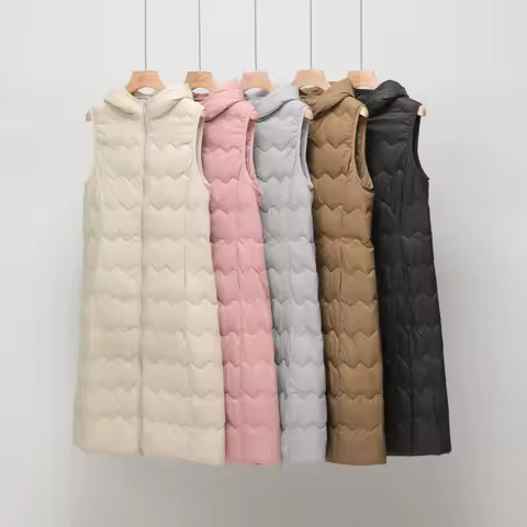 Long Hooded Down Vest 2025 Women Autumn and Winter New Simple Fashion Warm Commuting White Duck Down