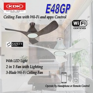 KDK E48GP WIFI CEILING FAN WITH LED LIGHT WITH FREE DISPOSAL + DELIVERY + REPLACEMENT ON CONCRETE CEILING