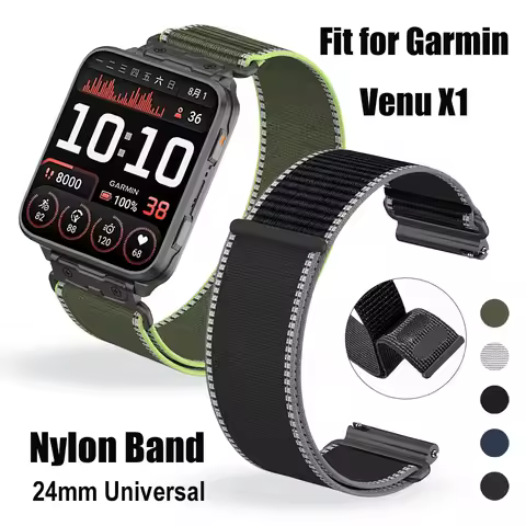 24mm Nylon Adjustable Strap with Metal Connector, for Garmin Venu X1 Breathable Sport & Casual Repla
