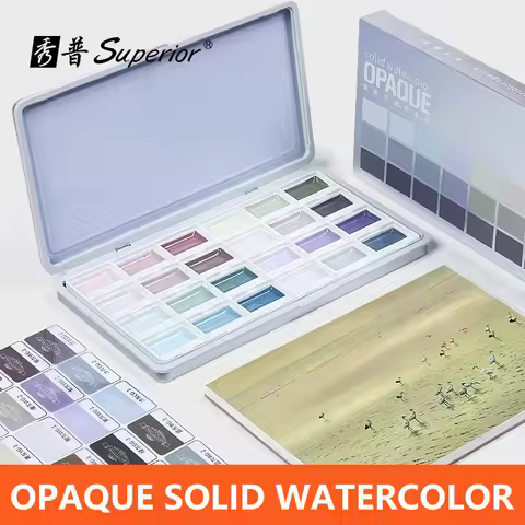 Opaque watercolor semi-dry solid watercolor pigment set, beginner-friendly student art supplies port