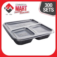 SQUARE 3 COMPARTMENT CONTAINER BASE BLACK WITH LID CLEAR (300PCS-CARTON) KA-MART