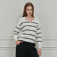 Withit long sleeve knit เสื้อไหมพรมลายทางคอปก - TPW09670