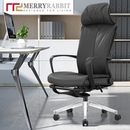 MerryRabbit - 牛皮製高背可調節可躺轉椅電腦椅辦公椅大班椅帶腳踏MR-A60黑色
