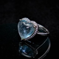TBF - 海藍寶 戒指 絕美清透料 愛心戒指 心型戒指 鑲鑽 銀台 活