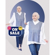 Bigissimo - Izzy Blouse Set Vest | Atasan Wanita Tunik Blouse Inner dan Vest Salur Big Size Jumbo