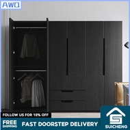 SUICHENG Wardrobe Nordic Retro Black Home Wardrobe 2/3/4 Door Wardrobe Combination Storage Customiza