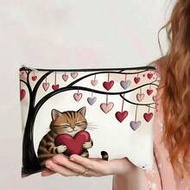 1 Double-Sided Cosmetic Bag With A Funny Cat Pattern, Double-Layer Travel Toiletry Bag With Zippered