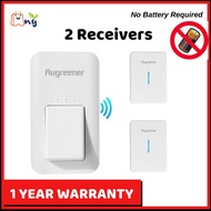 Original Augreener 2 Receivers UK Plug Wireless DoorBell Self Powered Door Bell Waterproof (Not Batt