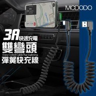 MCDODO 3A快充線 iPhone Type-C 捲線 雙彎頭 彈簧線 180cm 快速充電 編織線 車用充電線