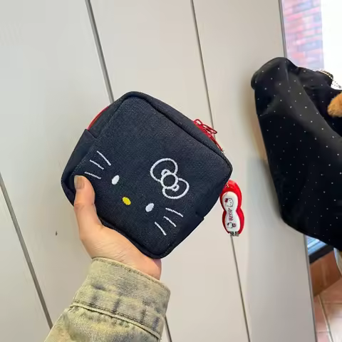 Sanrio Mini Original Embroidery Kitty Small Square Bag Makeup Bag Cute Cartoon Travel Storage Bag Gi