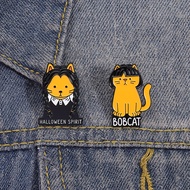 Cute Cat - Themed Enamel Pins: "Halloween Spirit" and "Bobcat" Designs, Great As Backpack Badges and