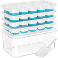 DOQAUS Ice Cube Tray with Lid and Bin - 4 Pack Silicone Ice Cube Trays for Freezer, Stackable Ice Bu