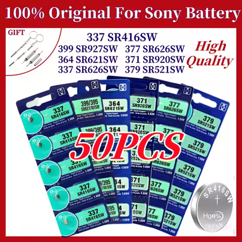 NEW 50PCS For Sony 337 SR416SW Watch Battery 364 SR621SW 371 SR920SW 377 SR626SW 379 SR521SW 395 399
