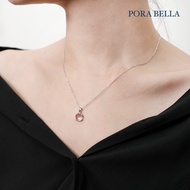 < Porabella > S999 Sterling Silver Pink Crystal Necklace Peach Blossom Good Luck Pendant Love Stone 