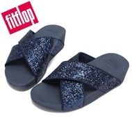 OPALLE Crystal Cross Slides - Women's Navy Slides with Crystal Accents