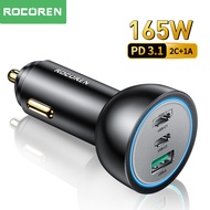 Rocoren 165W Car Charger PD 3.1 140W Fast Charge QC 5.0 USB Type C Car Phone Charger Quick Charging 