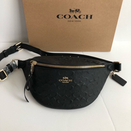 (100% ORIGINAL) COACH Belt Bag In Signature Black Embossed Waist Bag- Tas Wanita Kulit Asli Coach - Tas Pinggang Wanita Tas Punggung Wanita Tas Hp Wanita Tas Jalan Wanita Tas Selempang Wanita Tas Asli Preloved Authentic