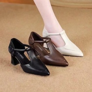 新款2025夏款软皮女鞋一字扣带包头细跟高跟优雅凉鞋低跟女鞋9.13
