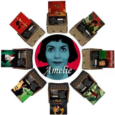 Amelie Classic Movie Wooden Music Box, Color Printed La Valse D'Amelie Theme, Family Birthday Gift C
