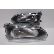 Proton Wira SE Satria GTI Front Head Lamp Set Smoke Black Depan Lampu Besar Glass Kaca