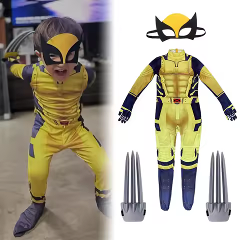 l2025l New Cosplay Wolverine Logan Battle Suit Claws Mask DEADPOOL 3 Movie Character Kids Adults Rol