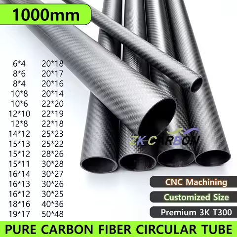 1000mm Carbon Fiber Tube 3K Hardness Composite Material OD 10mm 12mm 16mm 18mm 20mm 22mm 25mm 28mm 3