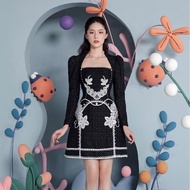 2024 Spring Heavy Industry Embroidered Black Dress Designer's niche new embroidered long sleeved slimming dress 9929