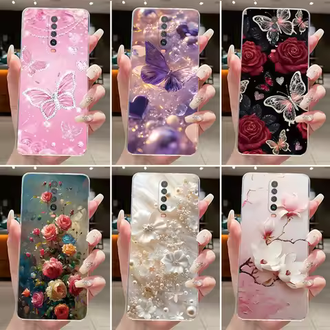 For Xiaomi Poco X2 / Redmi K30 5G / K30i 5G Case Luxury Butterfly Flower Clear Soft Phone Casing Red