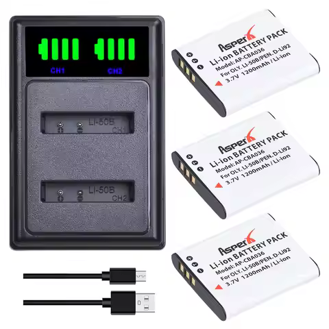 3Pc Li-50B D-Li92 Li 50B Li50B D Li92 Battery Bateria + Charger with Type C Port for Olympus u6010 u