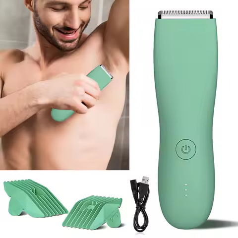 Body Hair Trimmer for Men Balls Waterproof Green Electric Shaver Trimmer Machine for Man Shaving Gro