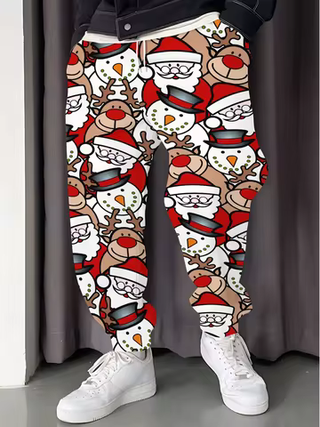 Women Men's 3D Printed Christmas Santa Claus Abstract Sweatpants Casual Sports Pants Winter Christma