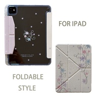Casing Hard Y-fold Leather Lily Flowers Pattern  For Mini6 Mini7 A17Pro IPad Air 5 6 7 8 9 10 11 12 