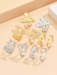5PCS/Set Beach Style Ring Set Includes Starfish, Shell, Heart, Geometric Elements Open Stainless Ste