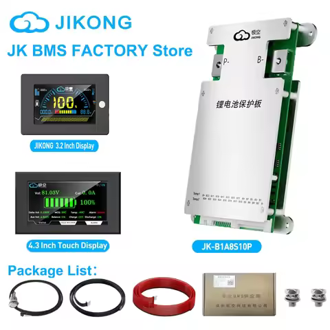 JIKONG JK-B1A8S10P+4.3 Display Lifepo4 Li-Ion Lto Battery 100A Active Balancer Smart BMS 4S-8S 12V 2