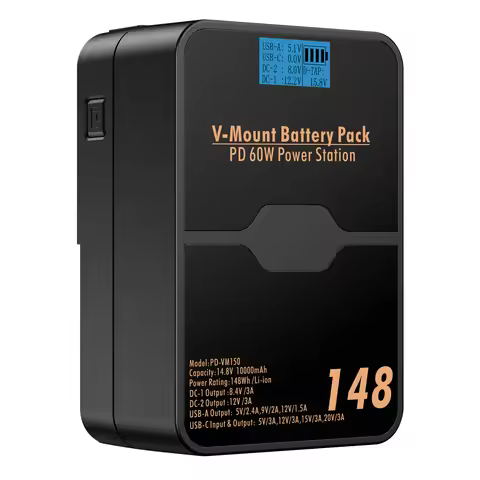 Vmount V Lock PD150 Battery 10000mAh V-mount Battery with 65W USB-C Cable For Sony Blackmagic Camcor