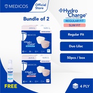 MEDICOS HydroCharge™ 4 Ply Surgical Face Mask Regular/Slim Fit - Duo Taro Lilac (2 Boxes)