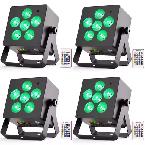 Fieryzeal 4PCS 50W Rechargeable Battery Par Light DMX RGBWA+UV 6IN1 9 LED Stage Light 5200mAH Square
