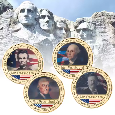4pcs US Presidents Commemorative Coin Set USA Founding Fathers & Leaders Photo Coins Historical Souv