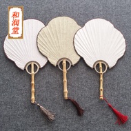 AT-🚀Chinese Retro Style Xuan Paper Calligraphy Circular Fan Hand-Painted Half-sized xuan paper Begonia Palm-Leaf Fan Anc