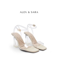 LT39- Giày Slingback mũi nhọn quai trong điểm nhấn dây đá sang trọng Alex Sara Cao 9cm