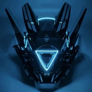 NEW Cyberpunk Black Full Face Mask Halloween Cosplay Costume Futuristic Techwear Helmet LED Light Pu