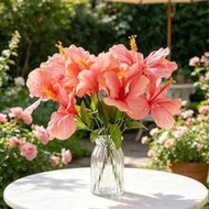 Large Pink Hawaiian Hibiscus Artificial Flower With Green Leaves, Suitable For Home Decor, Garden De