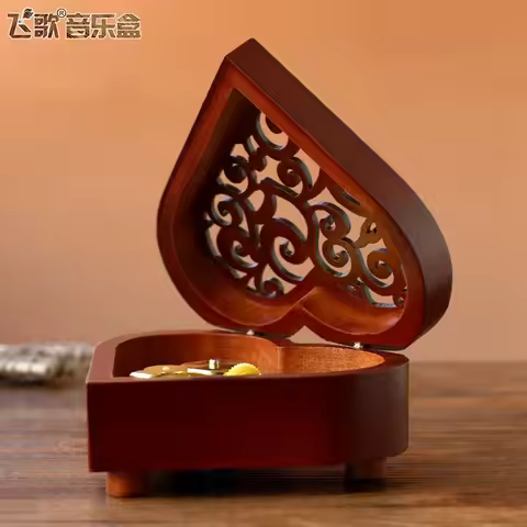 Diy Hand Made Retro Heart-shaped Wind Up Music Box Wooden Music Box Sky City Canon Music Box Creativ